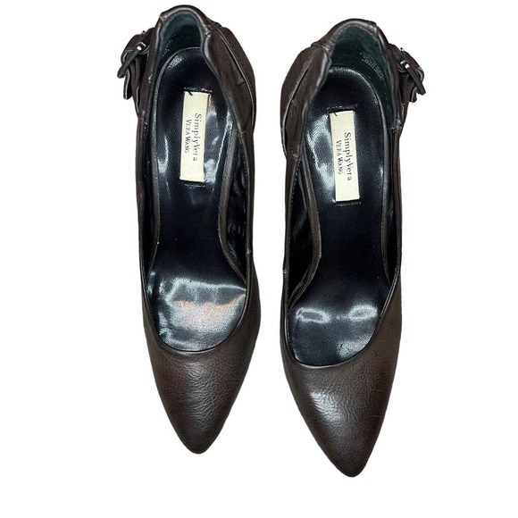 Simply Vera Vera Wang Brown Leather Stilettos Heels Womens Size 7 Pointed Toe - Picture 4 of 11